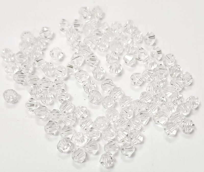 White Crystal Bicone 4mm(4f) Glass Beads - Sold As 400 Pcs