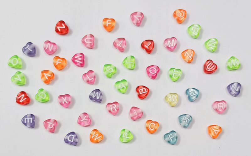 Acrylic Multi Colors Heart Shaped Alphabet Beads - Sold As 400 Pieces Per Pack