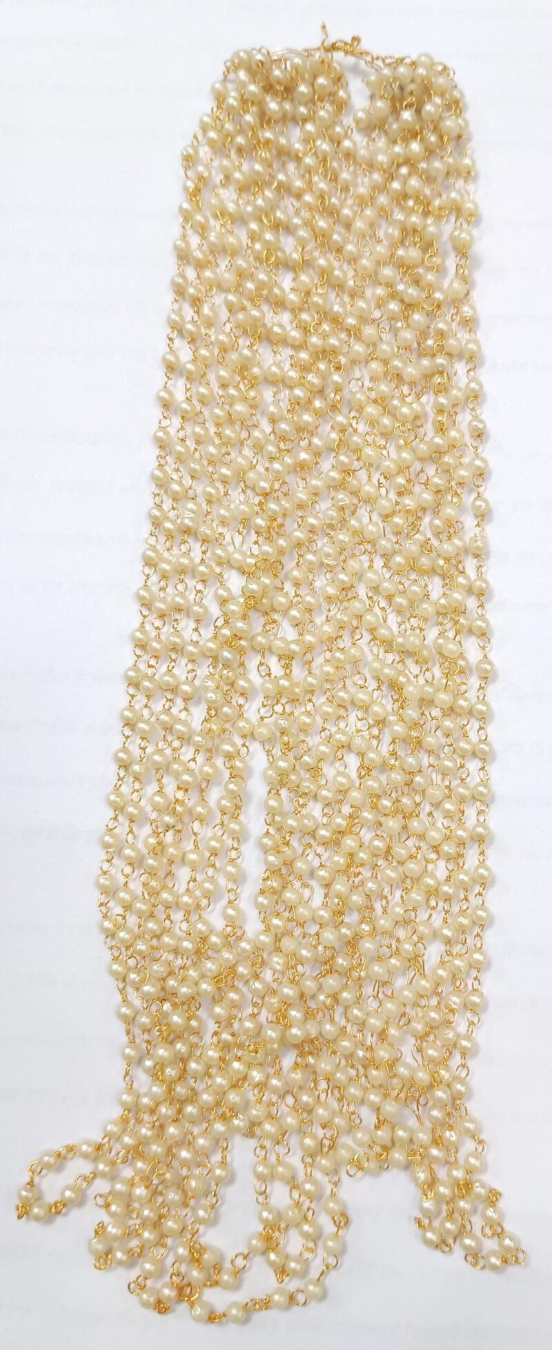 Golden Pearls Chain/Ganthan Mala in 3mm 16 Inch in Brass Gold Plated (Pack of 2 Bunch, Each 10 Strings)