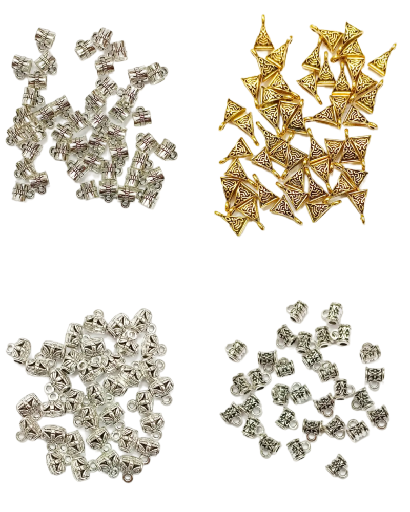 Golden and Silver Bail Connector - Pack of 4 Design 60 Pieces (Each 15 Pcs)