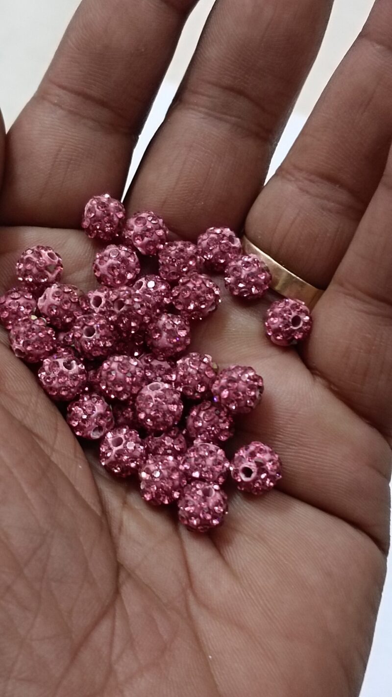 Ruby Pink Ceramic Round Spacer Beads, Rhinestone Beads Size : 6MM 10Pcs - Image 2
