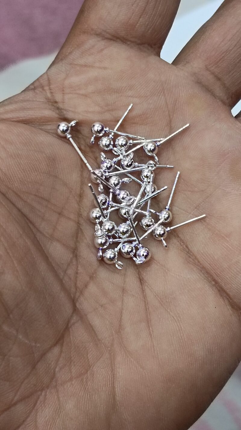 Silver Stainless Steel Ball Earring Stud Base-5mm - Pack Of 10 Pairs (20 Pieces) - Image 2