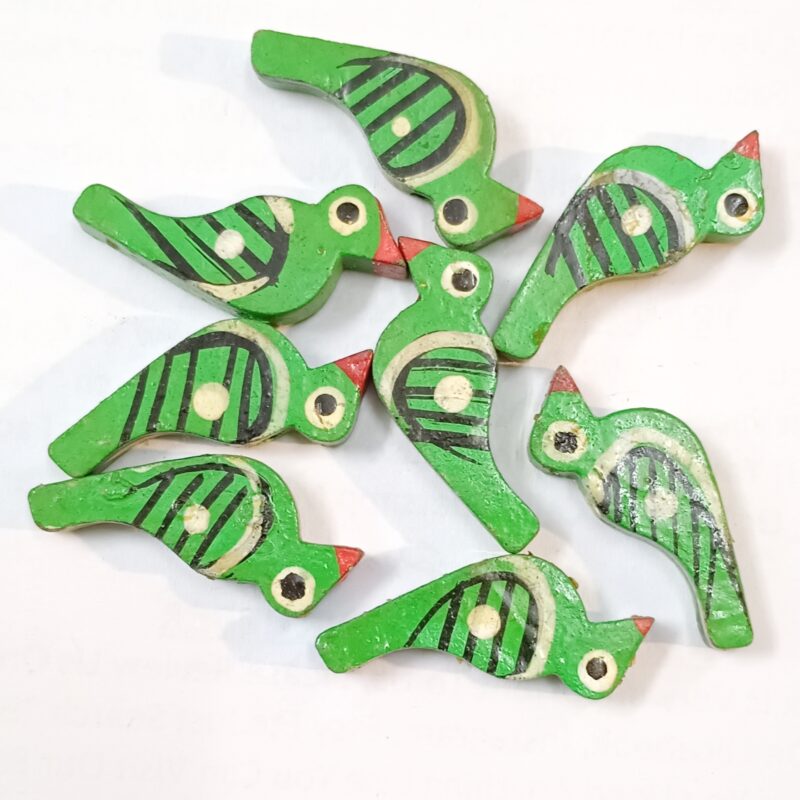 Green Wooden Birds Beads Size 3 Cm -25 Pieces