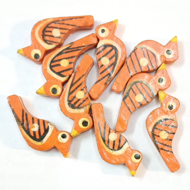 Orange Wooden Birds Beads Size 3 Cm - 25 Pieces