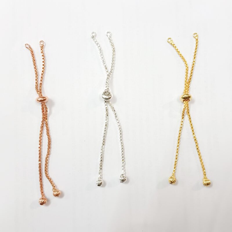 Brass Plated Adjustable Slider Bracelet Chains (Golden, Silver And Rose Gold)-4.5Inches - 30 Pcs, 10 Pcs Each