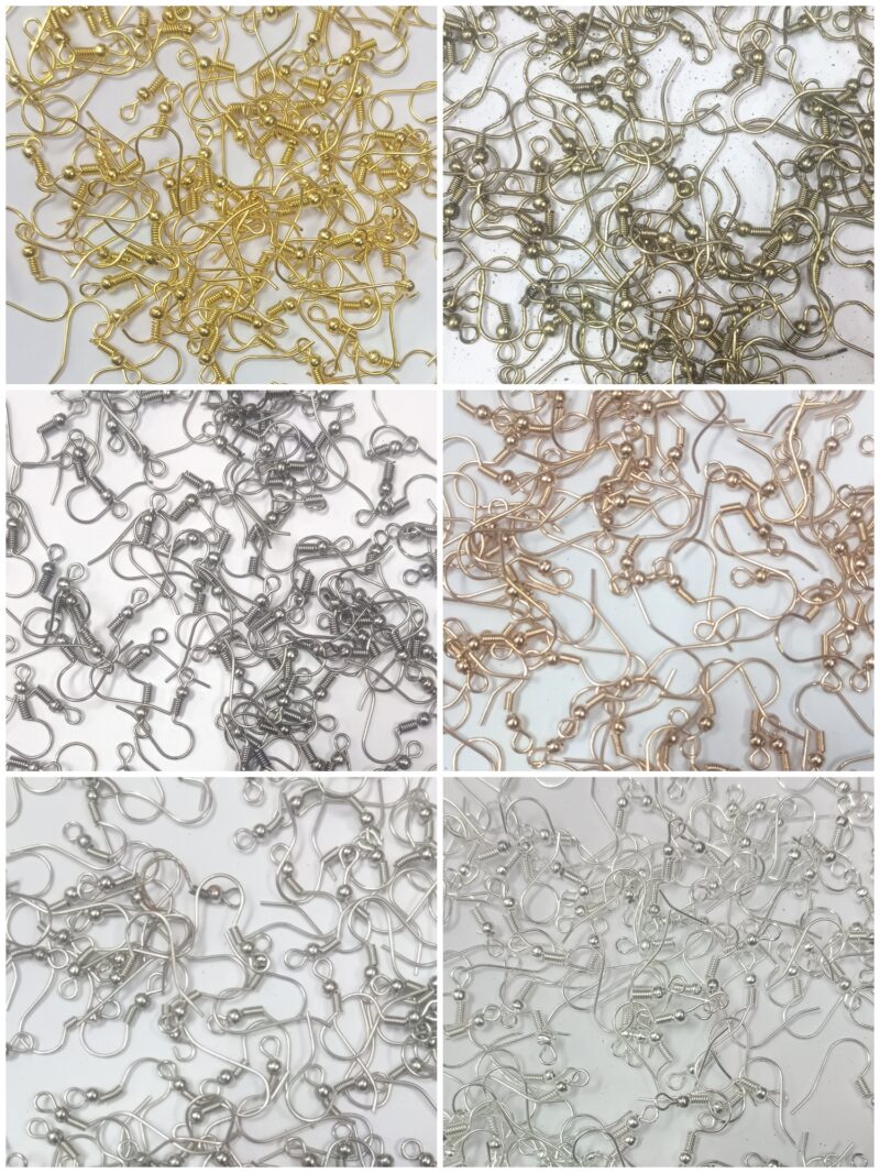 Earring Hooks/Fish Hooks, Combo of 6 Colors-Golden, Silver, Copper, Rhodium, Mehndi, Carbon Black - 600 Pcs (Each 100 Pcs)