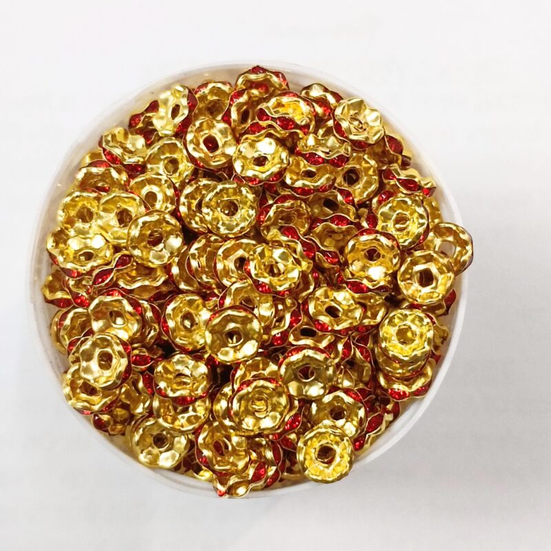 Czech Crystal - Rhinestone Red Colors Golden Plated Spacer Beads 4MM (Chakri) - Pack Of 250 Pcs