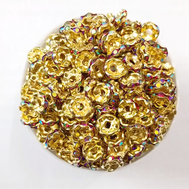 Round Czech Crystal Rhinestone Multi Rainbow Colors Golden Plated Spacer 4Mm (Chakri) - Pack Of 250 Pieces