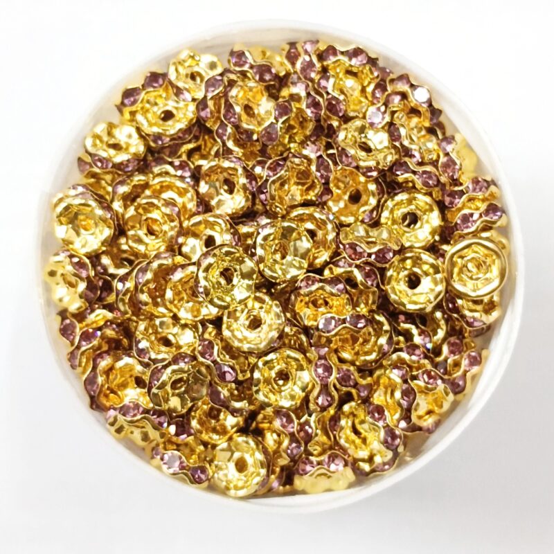 Round Czech Crystal Rhinestone Purple Colors Golden Plated Spacer 4mm (Chakri) - Pack Of 250 Pcs