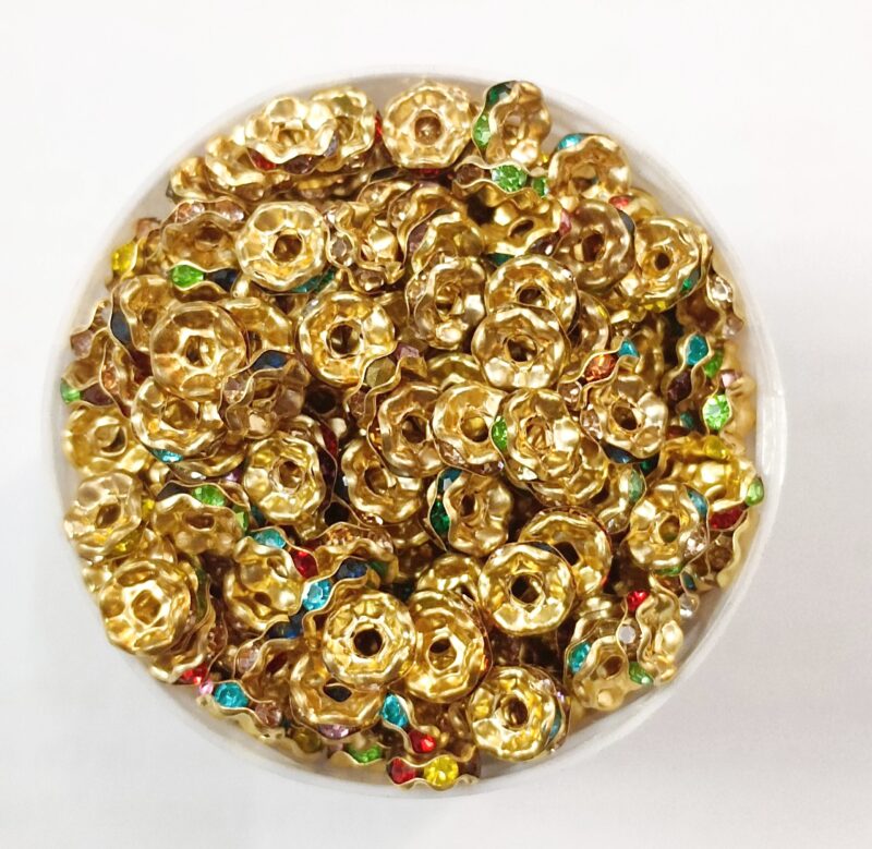 Czech Crystal Rhinestone Multi Colors Golden Plated Spacer Beads 4Mm (Chakri) - Pack of 250 Pcs