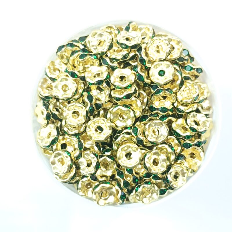 Round Czech Crystal Rhinestone Dark Green Colors Golden Plated Spacer 4 Mm(Chakri) - Pack Of 250 Pieces