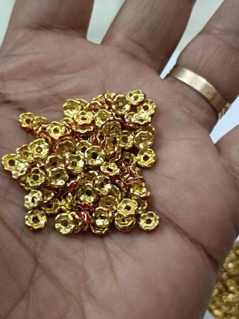 Czech Crystal - Rhinestone Red Colors Golden Plated Spacer Beads 4MM (Chakri) - Pack Of 250 Pcs - Image 2