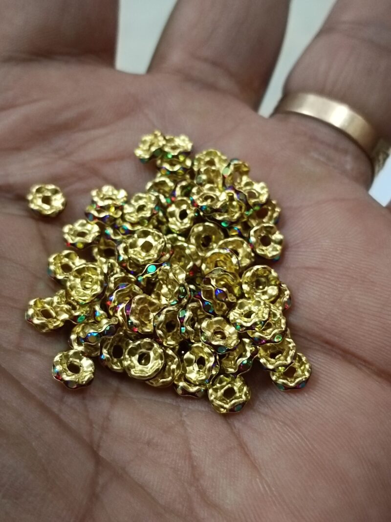 Round Czech Crystal Rhinestone Multi Rainbow Colors Golden Plated Spacer 4Mm (Chakri) - Pack Of 250 Pieces - Image 2