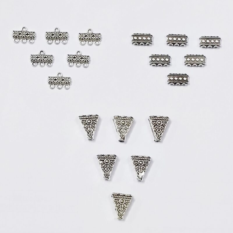 Oxidized Antique Silver Brass 3 Loop Link And Connectors Bar - Set Of 10 Pieces Each