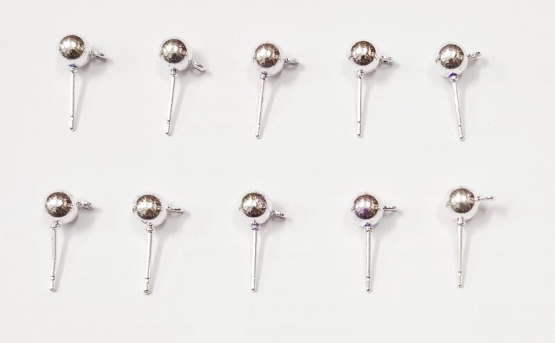 Silver Plated Round Ball Earring Studs - 5Mm, Pack of 10 Pairs