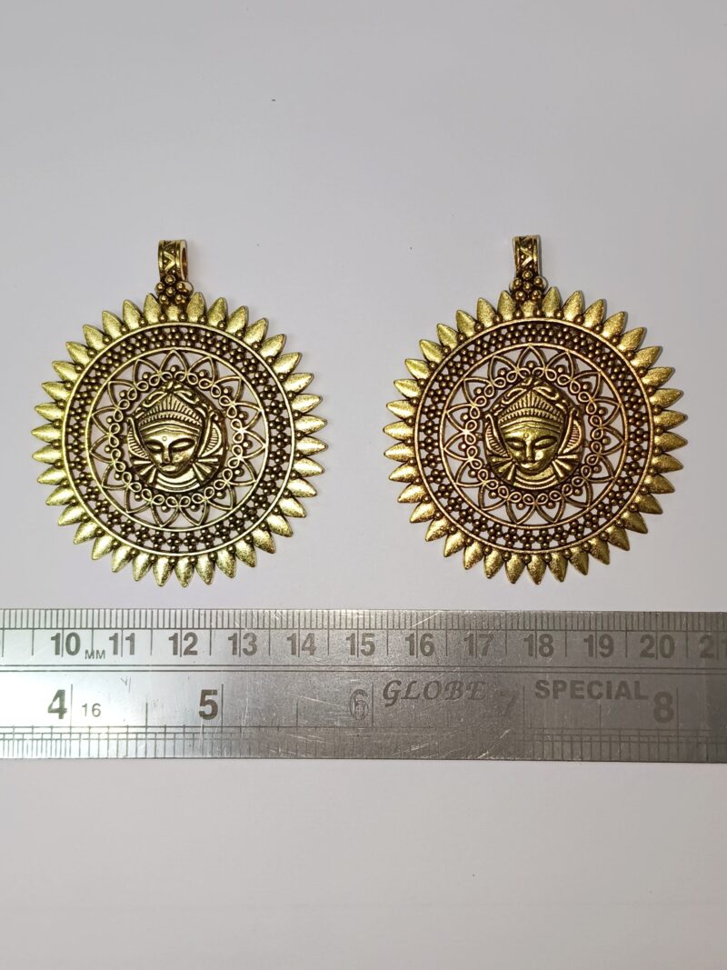 Oxidised Antique Golden Maa Durga Pendant 60mm*50mm - Pack of 2 Pieces - Image 2