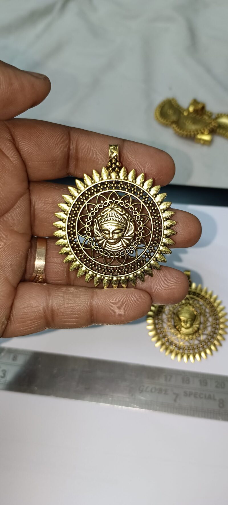 Oxidised Antique Golden Maa Durga Pendant 60mm*50mm - Pack of 2 Pieces - Image 3