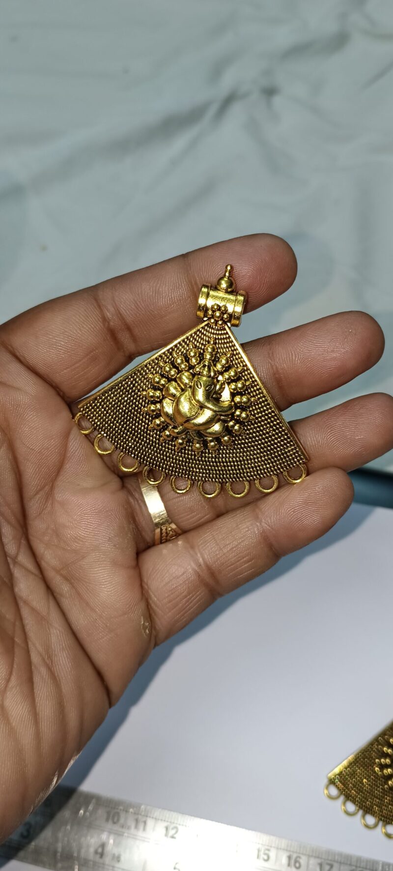 Oxidized Golden Antique Triangle Shaped Lord Ganesha Pendant 60*40 Mm – Pack Of 2 Pieces - Image 3