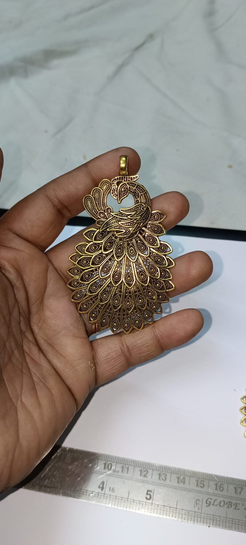 Oxidised Antique Golden Peacock Pendant 80mm*50mm - Pack of 2 Pcs - Image 3