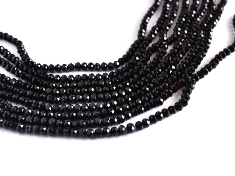 Black Crystal Rondelle Beads, Crystal/Tyre Glass Beads - 4MM - Pack Of 2 Strings