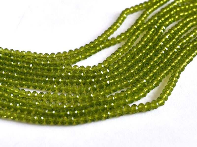 Transparent Olive Green Crystal Rondelle Beads, Crystal/Tyre Glass Beads - 4MM - Pack Of 2 Strings