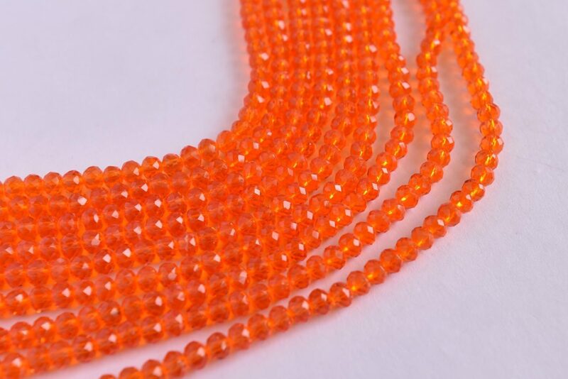 Transparent Orange Crystal Rondelle Beads, Crystal/Tyre Glass Beads - 4Mm - Pack Of 2 Strings