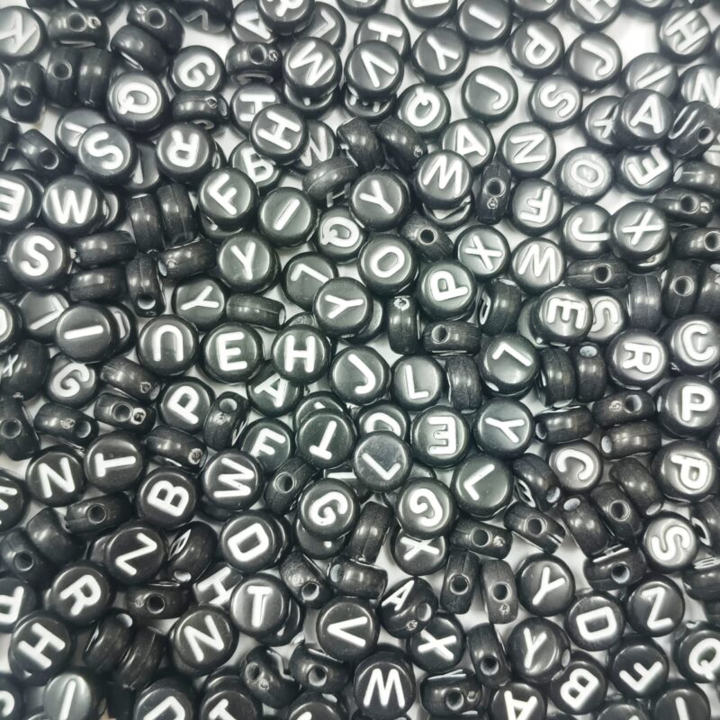 Acrylic Round Black Alphabet Beads - Sold as 400 Piece Per Pack