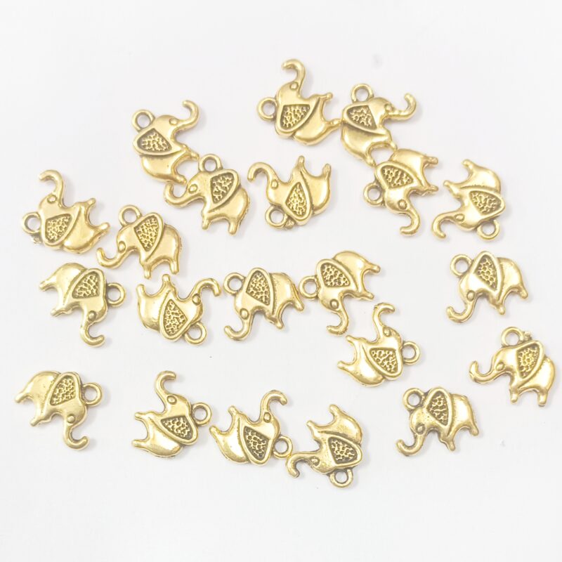 Oxidized Gold Plated Elephant Charms 10x10Mm - Pack Of 25 Pieces