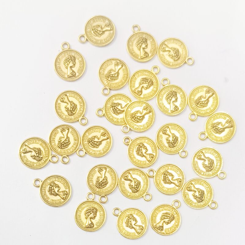 Oxidized Gold Plated Coin Shaped Charms 10Mm - Pack Of 25 Pieces