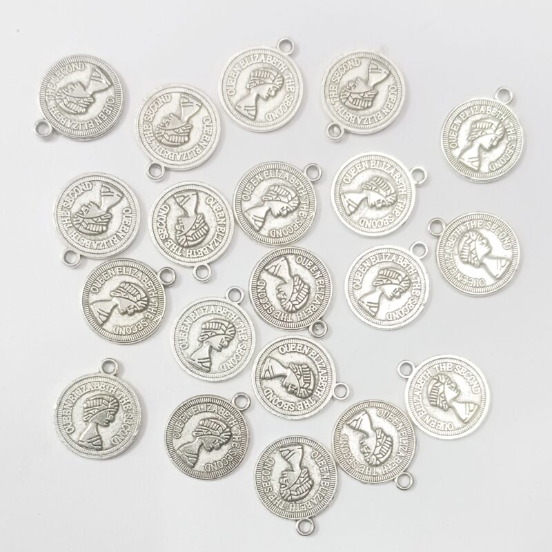 Oxidized Silver Plated Coin Shaped Charms 14Mm - Pack Of 25 Pieces