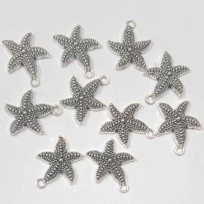 Antique Oxidized Silver Plated Star Fish Shaped Charms 15X10Mm – Pack Of 10 Pieces