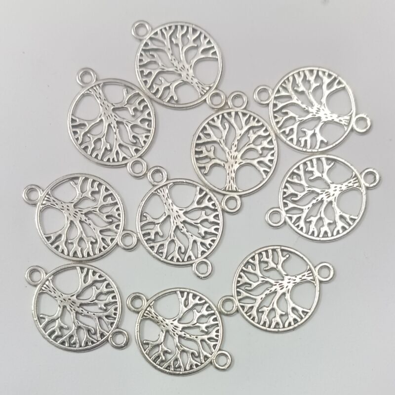 Oxidized Silver Plated Tree With Two Loops Charms 18Mm - Pack of 15 Pieces:
