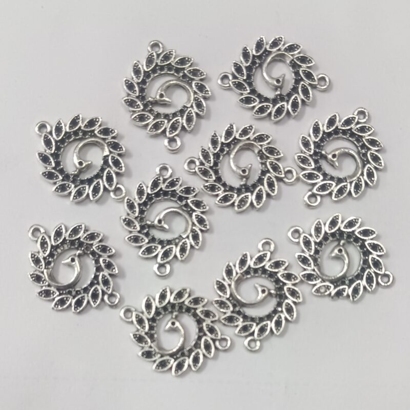 Oxidized Silver Plated Peacock Face With Two Loops Charms 18Mm - Pack of 15 Pieces: