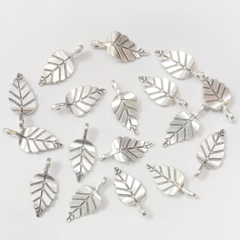 Oxidized Silver Plated Large Leaf Charms 20X10Mm - Pack of 10 Pieces: