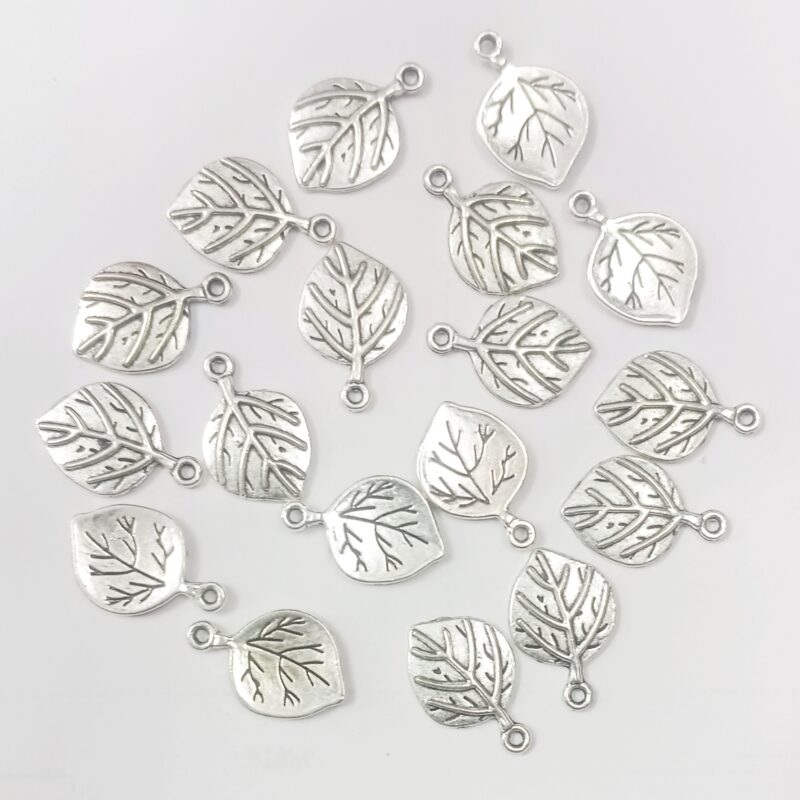 Oxidized Silver Plated Large Leaf Shaped With Single Loops Charms 20X15Mm - Pack of 15 Pieces