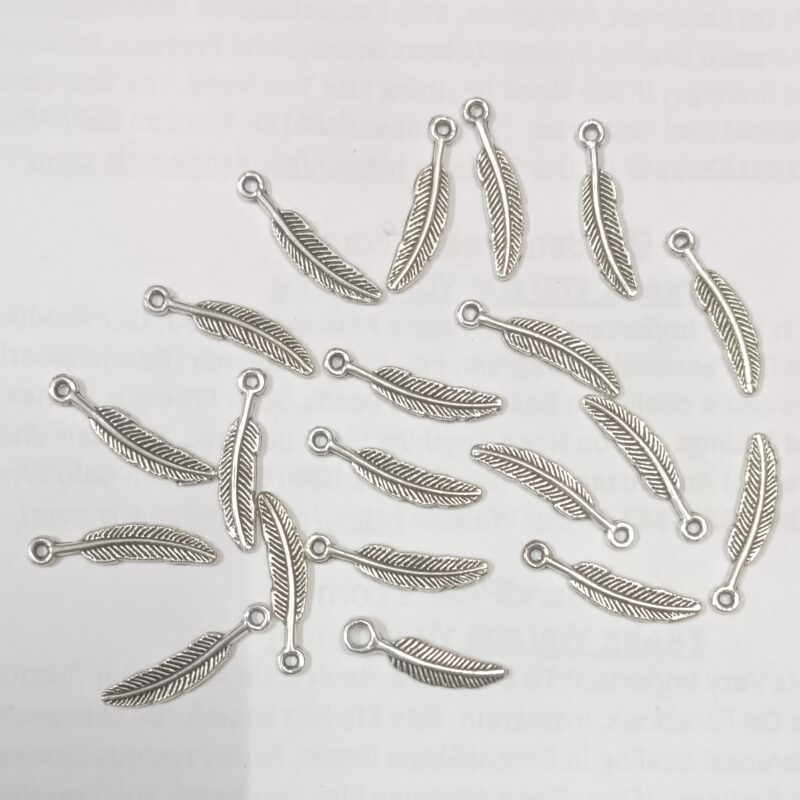 Oxidized Silver Plated Feather Shaped Charms With Single Loops 20Mm Long - Pack of 25 Piece