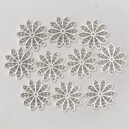 Oxidized Silver Plated Flower Shaped Charms 25Mm  - Pack of 10 Piece