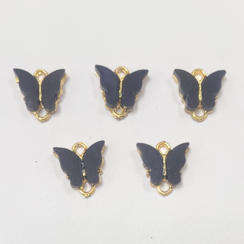 Black Acrylic Butterfly Charm,13x14x3mm, Hole: 2mm 2 Loops Hole - Sold As A pack of 1 Pieces