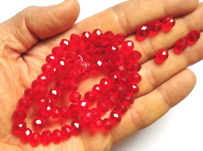 Transparent Red Roundelle Glass Beads for Jewelry Making - 8Mm (69 Crystals in 1 Line) - Pack of 2 lines - Image 2