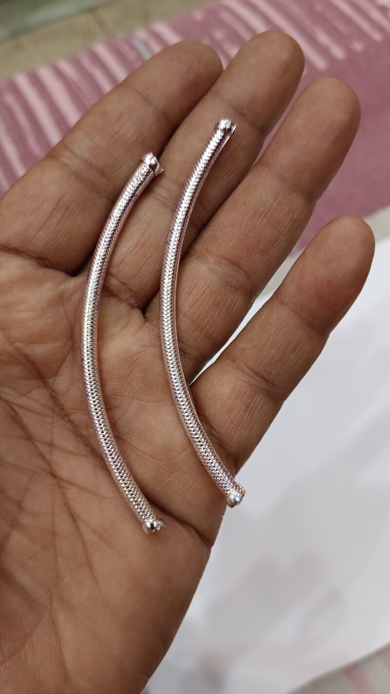 Iron Silver Bend Pipe Tubes/Hollow Necklace Pipe 10cm - Pack Of 2 Pair (4 Pieces) edit - Image 2