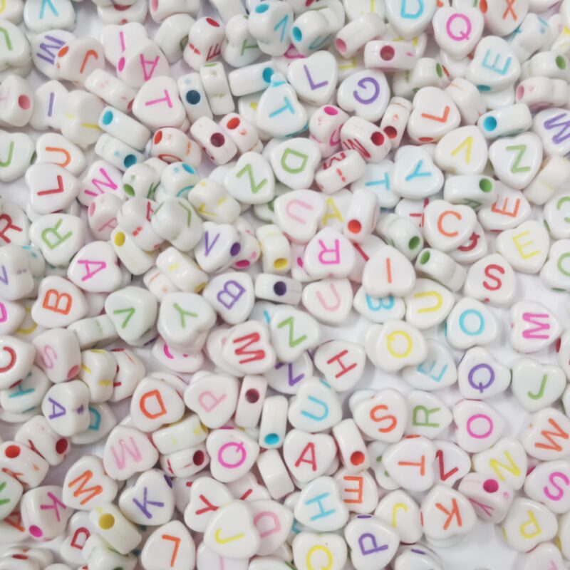 Acrylic White Heart Shaped Multi Colors Alphabet Beads - Sold As 400 Pieces Per Pack