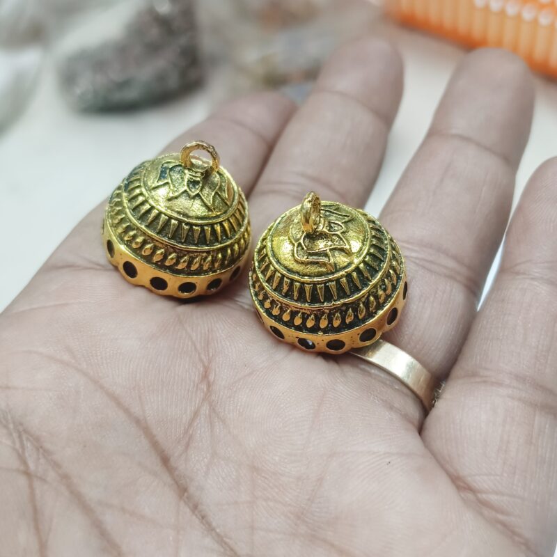 Oxidized Gold Plated Jhumka Base For Jewelry Making 20x20 Mm- Pack of 2 Pieces - Image 2
