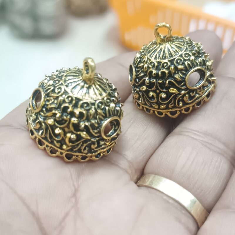 Oxidized Gold Plated Jhumka Base For Jewelry Making 20X20 Mm- Pack of 2 Pieces - Image 2