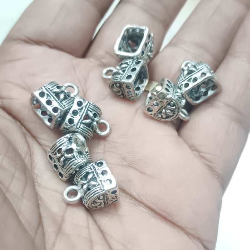 Oxidized Silver Plated Jhumka Base For Jewelry Making 10x10 Mm- Pack of 4 Pieces - Image 2