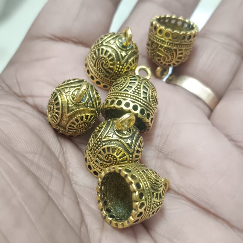 Oxidized Gold Plated Jhumka Base For Jewelry Making 10x10 Mm- Pack of 2 Pieces - Image 2