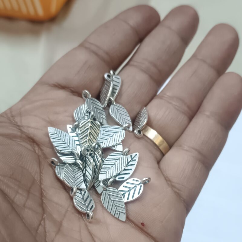 Oxidized Silver Plated Leaf Charms 10x8Mm - Pack Of 25 Pieces: - Image 2
