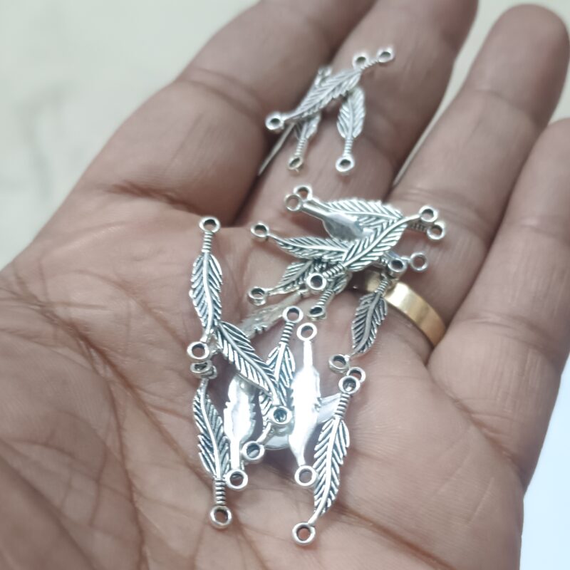 Oxidized Silver Plated Feather Shaped Charms With 2 Loop 25Mm - Pack of 25 Piece - Image 2