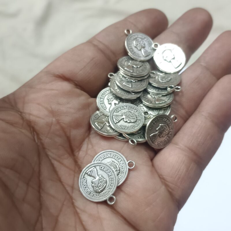 Oxidized Silver Plated Coin Shaped Charms 14Mm - Pack Of 25 Pieces - Image 2