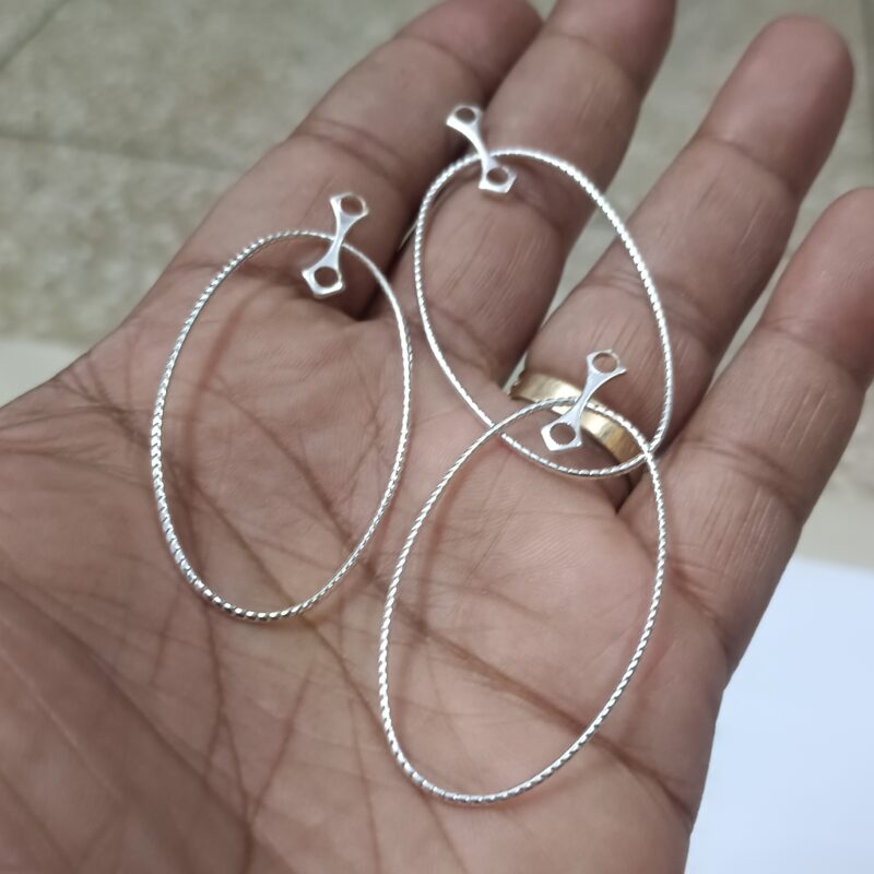 Indian Made Iron Silver Plated Oval/Egg Shaped Hoops 50X30 Mm – Pack Of 2 Pair - Image 2