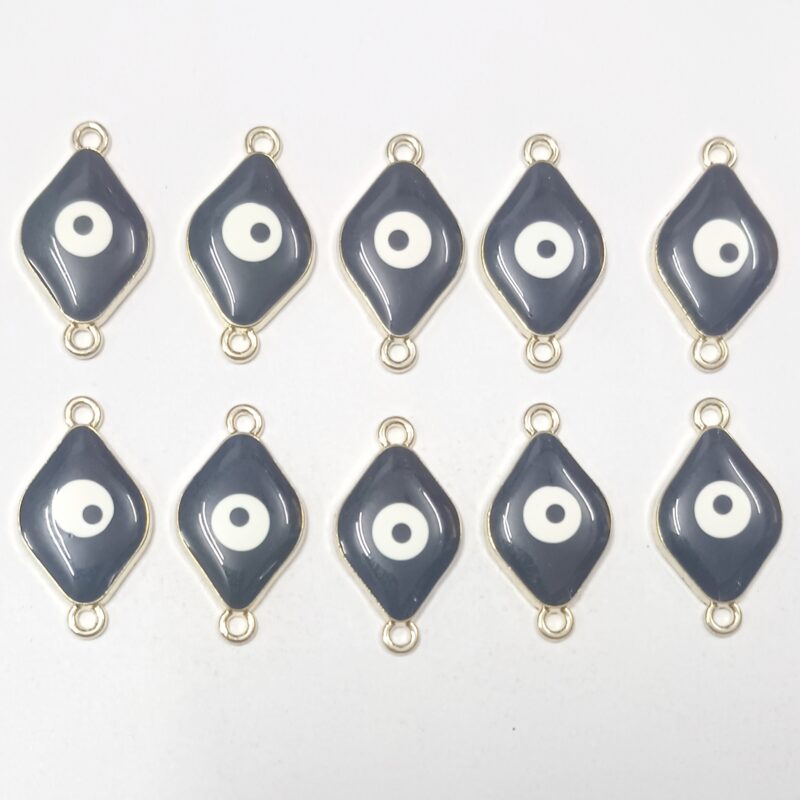 Black Evil Eye Charms Connectors Rhombus Shaped With 2 Loops Hole - 27 Mm - Sold As Pack Of 1 Pcs